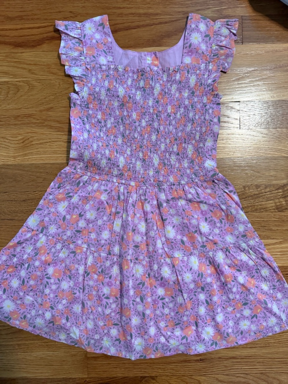 Lands' End Lavender Floral Smocked Dress with Peach Accents